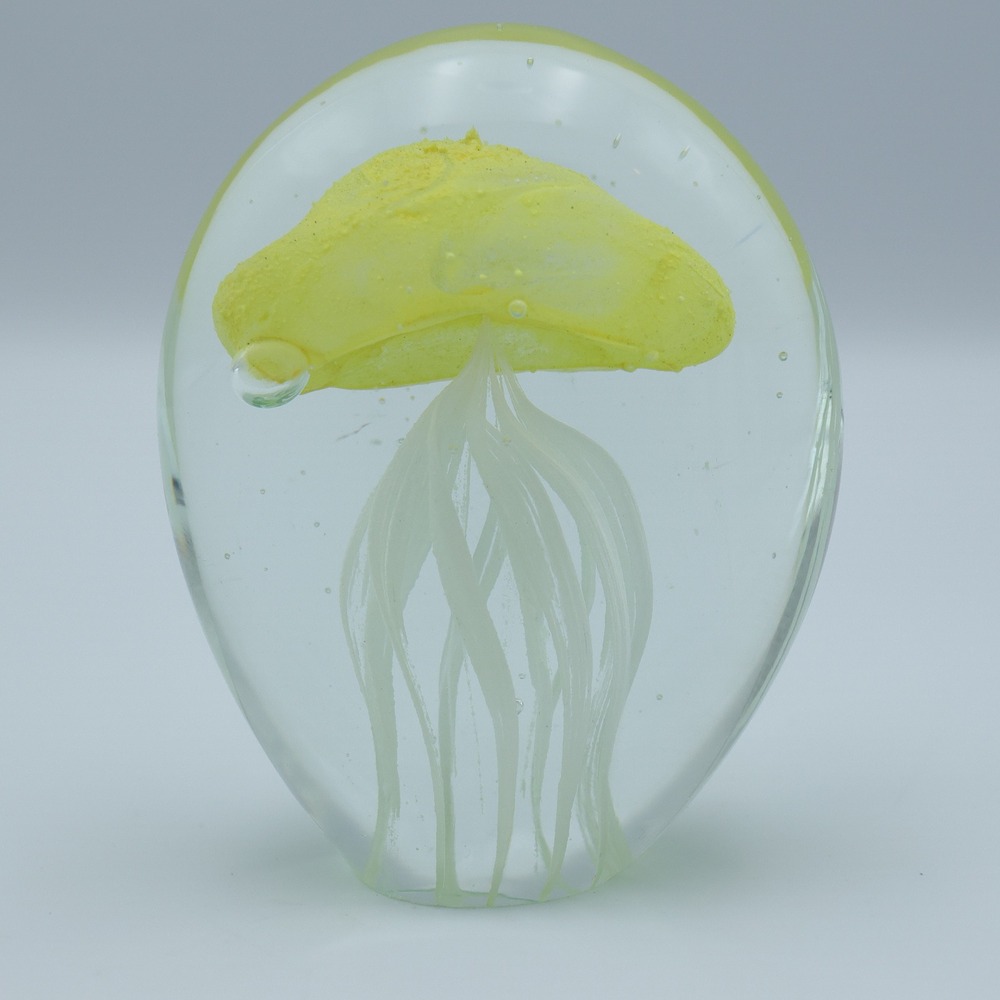 Yellow Yellow Blown Glass Jellyfish Art Paperweight Egg 4" Hand Marine Aquarium